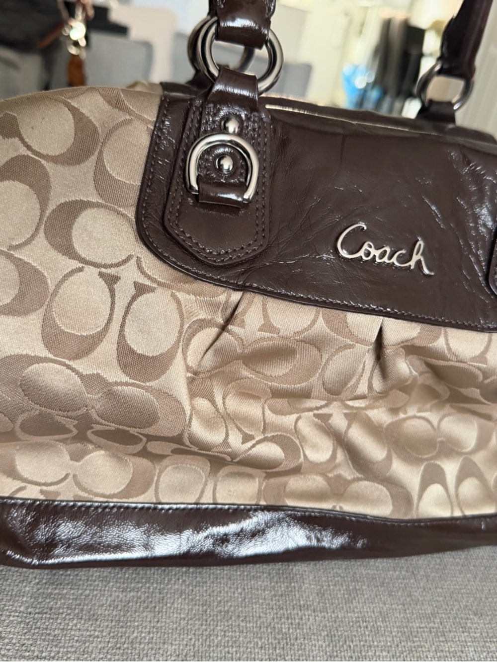 Coach Signature Shoulder Bag in Khaki and Brown